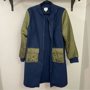 Dark Blue and Green Longline Bomber Jacket